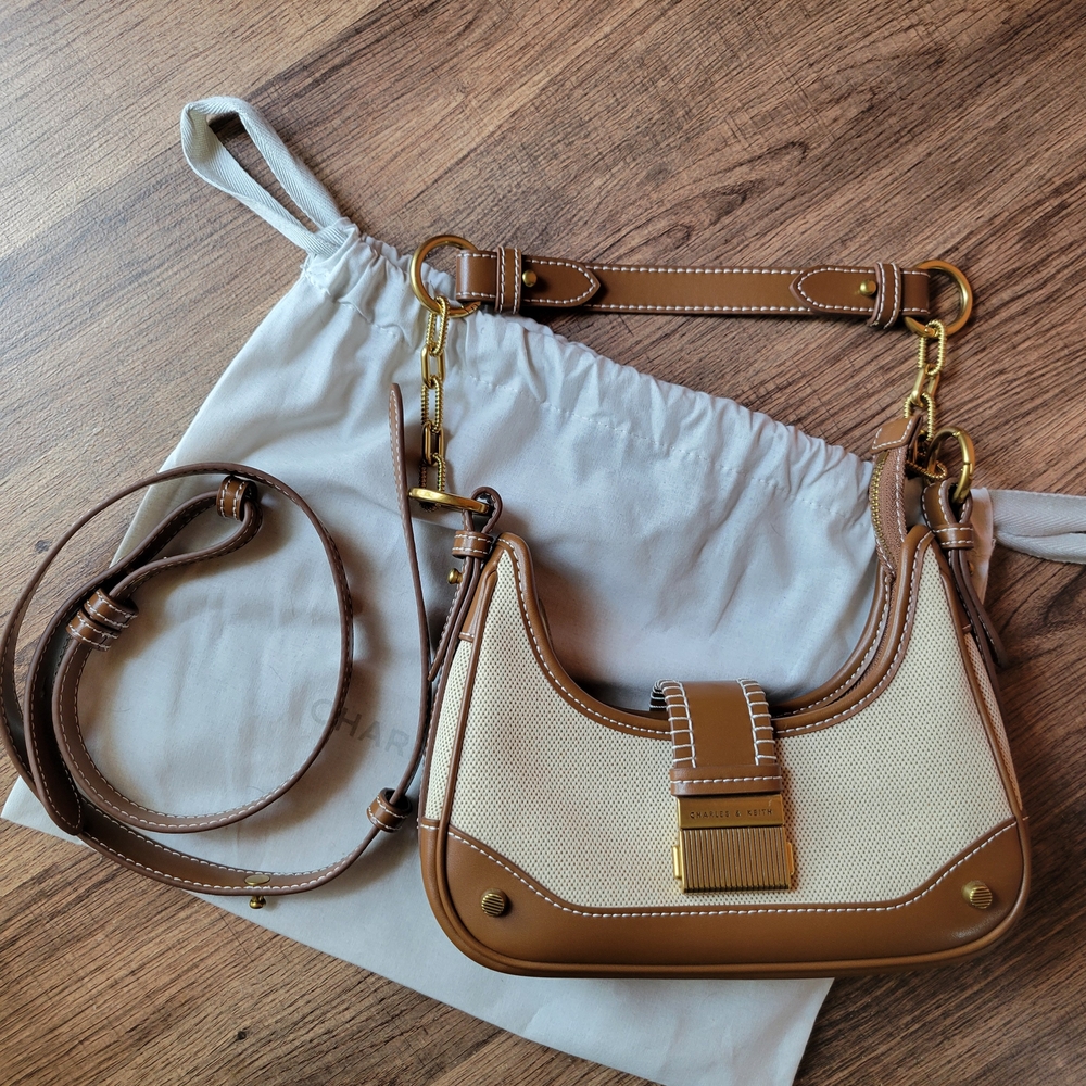 Charles & Keith Tan and Cream Shoulder Bag